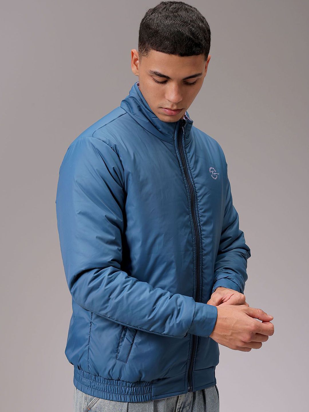 The Indian Garage Co Men High Neck Solid Revesible Bomber Jacket