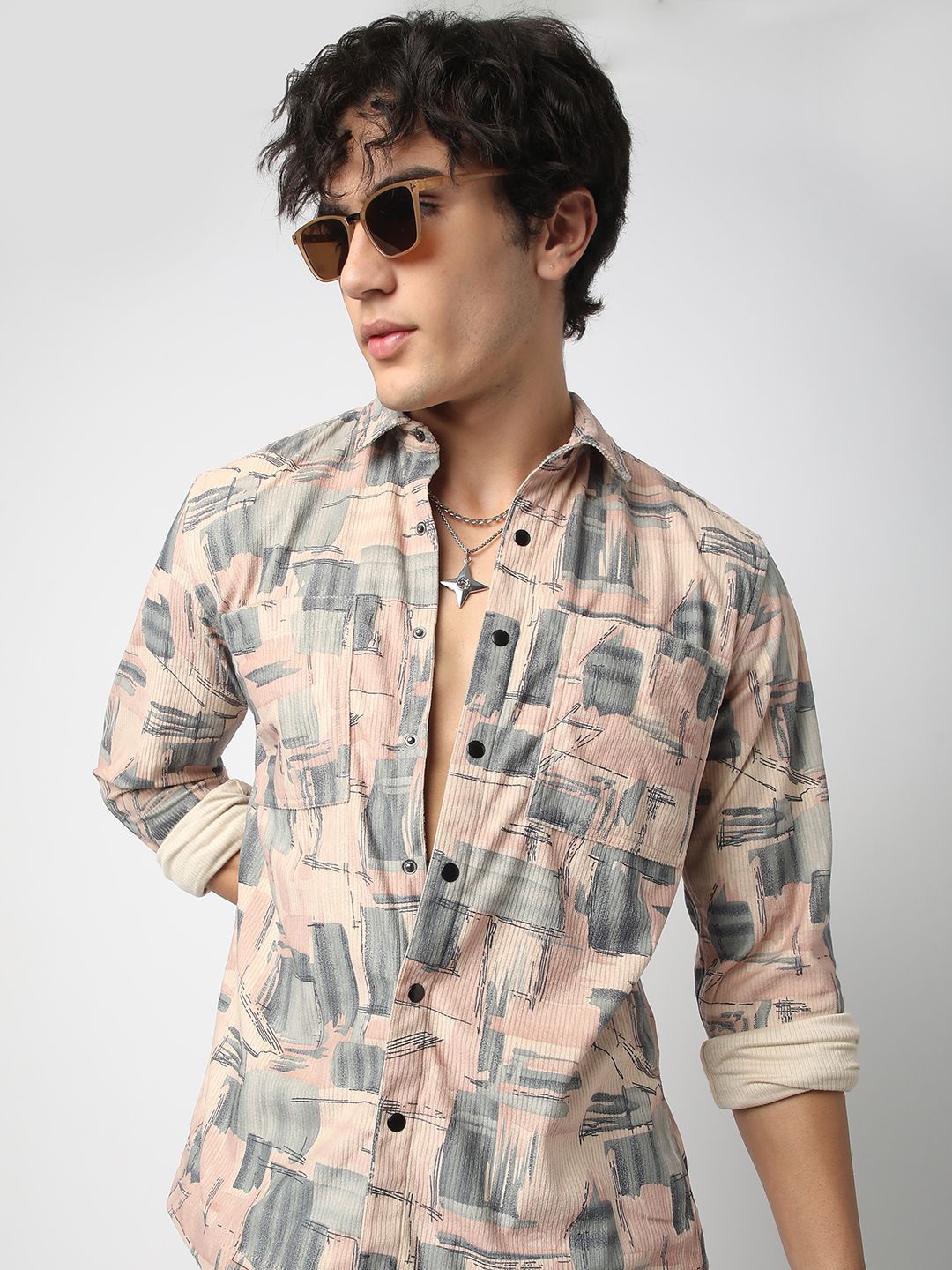 VASTRADO Men Classic Spread Collar Abstract Printed Cotton Slim Fit Casual Shirt