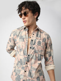 VASTRADO Men Classic Spread Collar Abstract Printed Cotton Slim Fit Casual Shirt