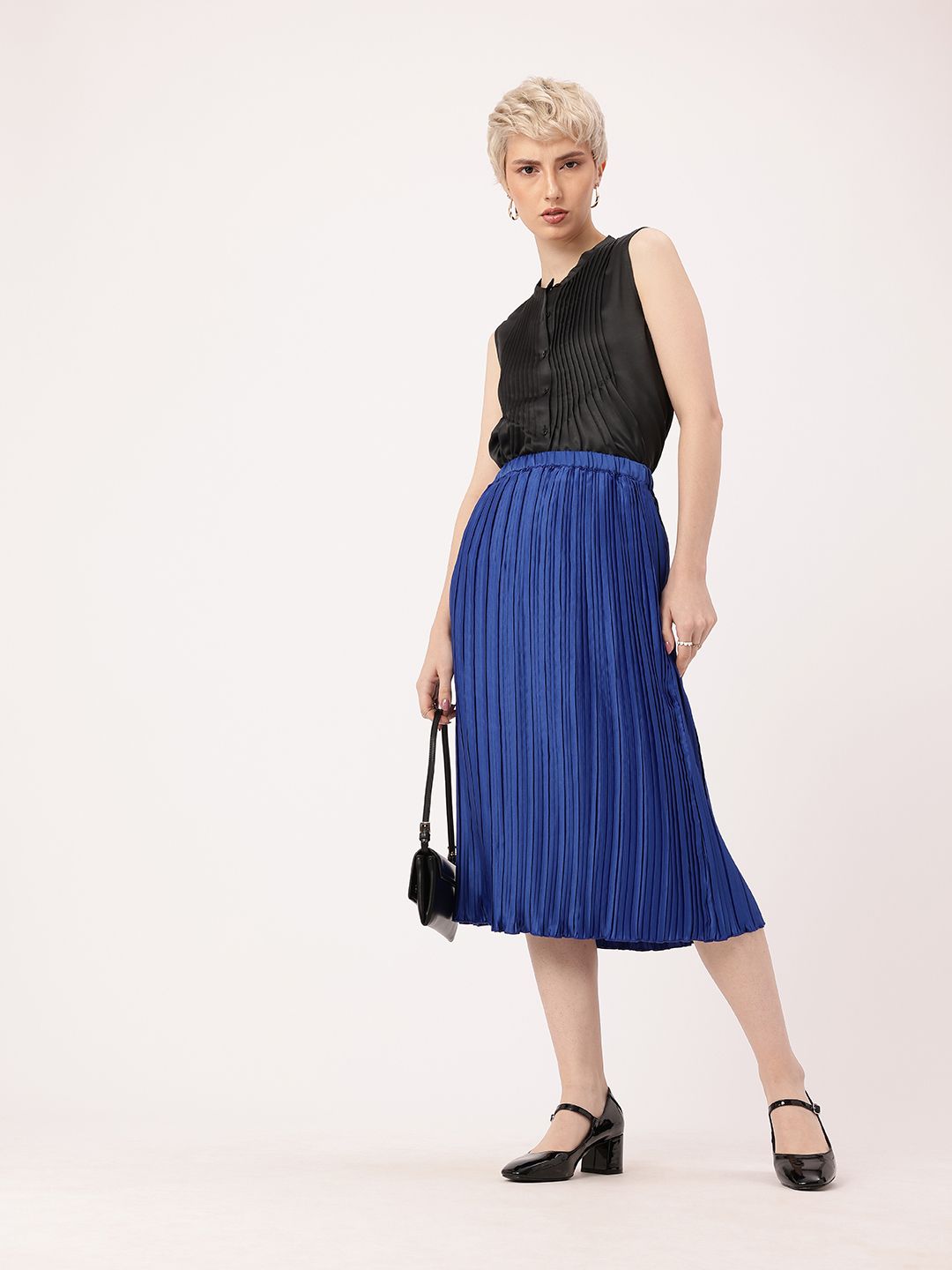 DressBerry Effortless Elegance Pleated Satin Finish A-Line Top