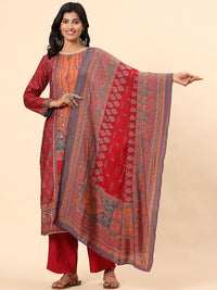 Mamicha Women Floral Embroidered Regular Pure Cotton Kurta with Trousers & With Dupatta