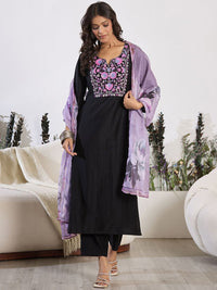 Indo Era Floral Embroidered Yoke Design Round Neck Regular Kurta With Trouser & Dupatta