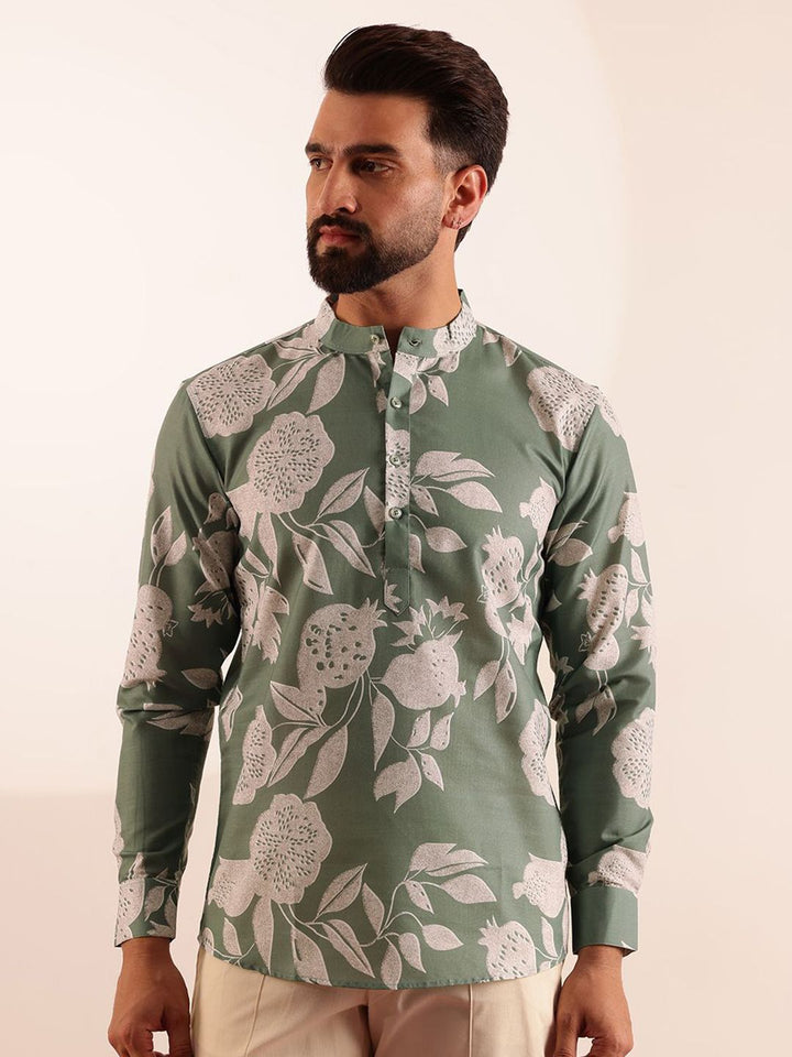 Anouk Floral Printed Mandarin Collar Short Kurta
