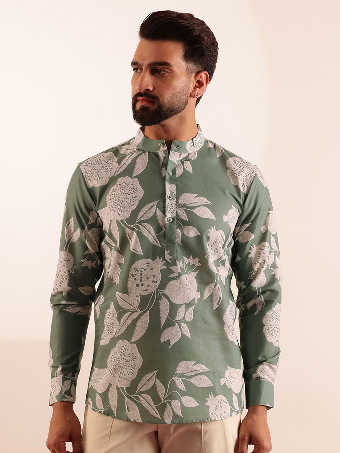Anouk Floral Printed Mandarin Collar Short Kurta