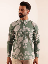 Anouk Floral Printed Mandarin Collar Short Kurta