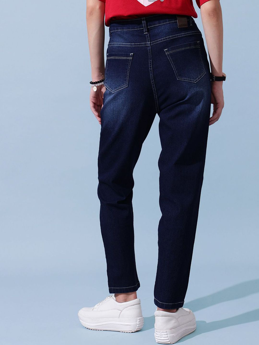 STREET 9 Women Comfort Slim Fit Low Distress Light Fade Jeans