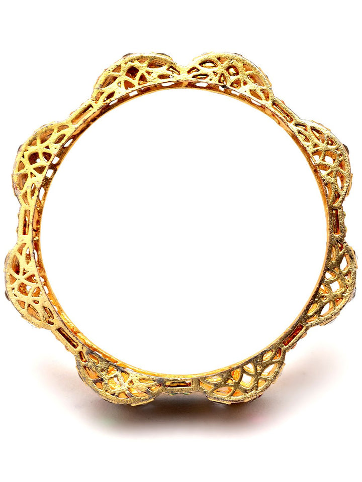 KARATCART Set Of 2 Gold-Plated Kundan Studded Bangles