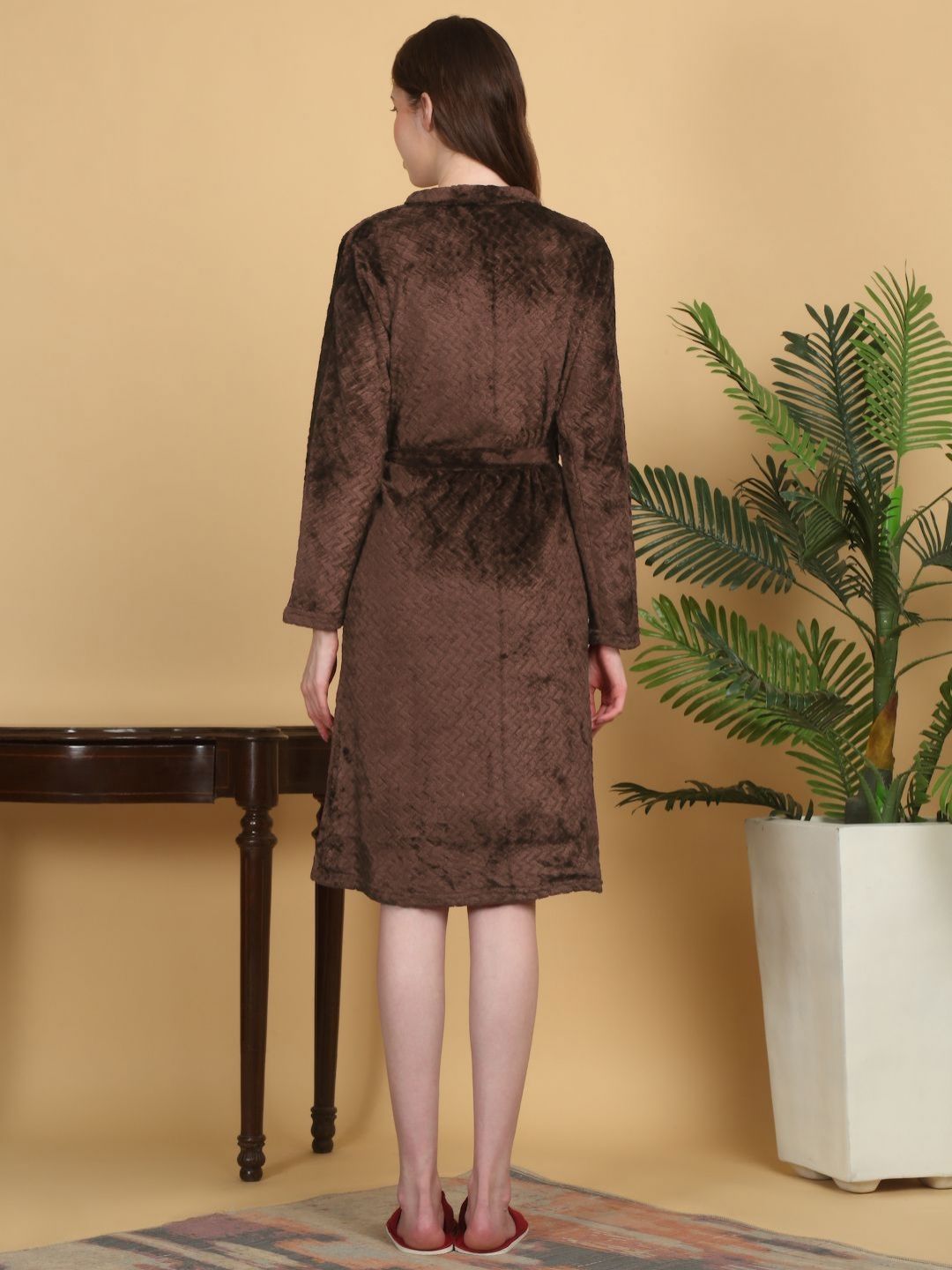 KLOTTHE Self Design Wool Bath Robe With Belt