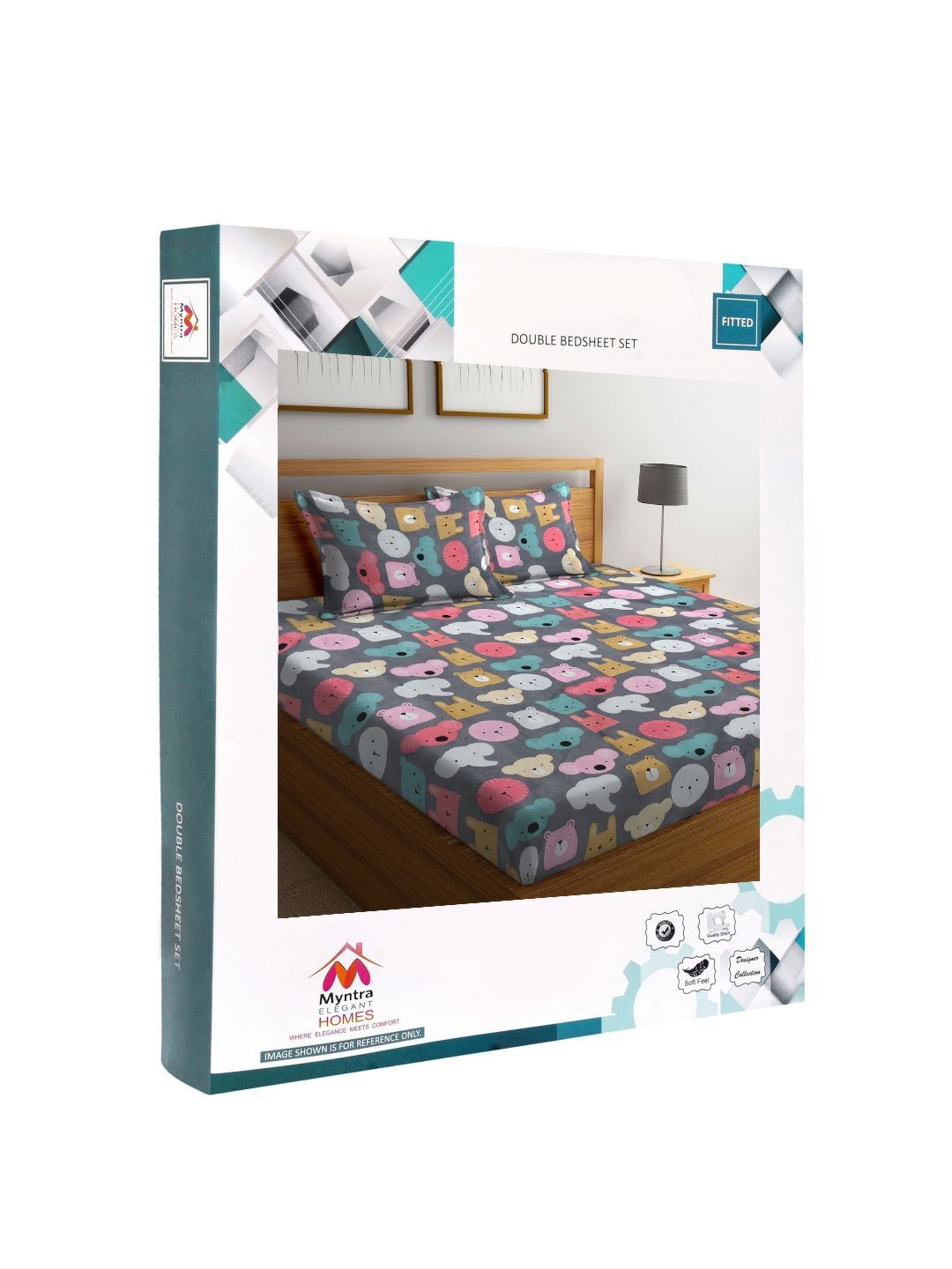 Myntra Elegant Homes Watak Kartun Kelabu & Putih Dilengkapi Cadar Katil King 300 TC dengan 2 Sarung Bantal