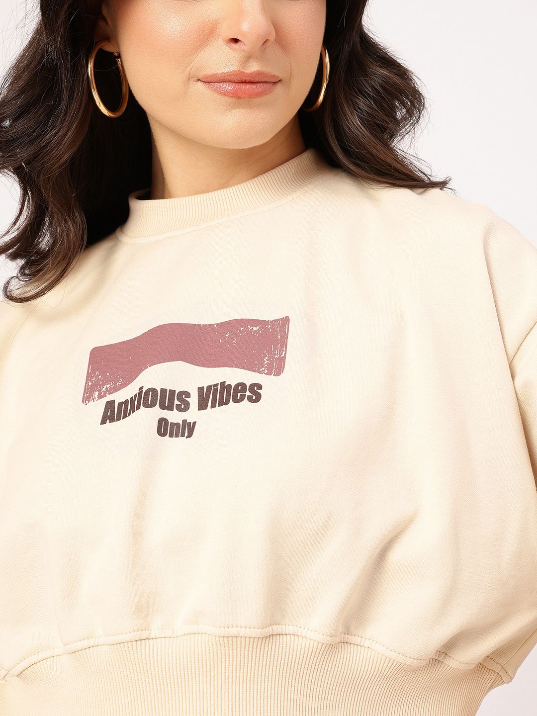 DressBerry Typography Printed Drop-Shoulder Crop Sweatshirt