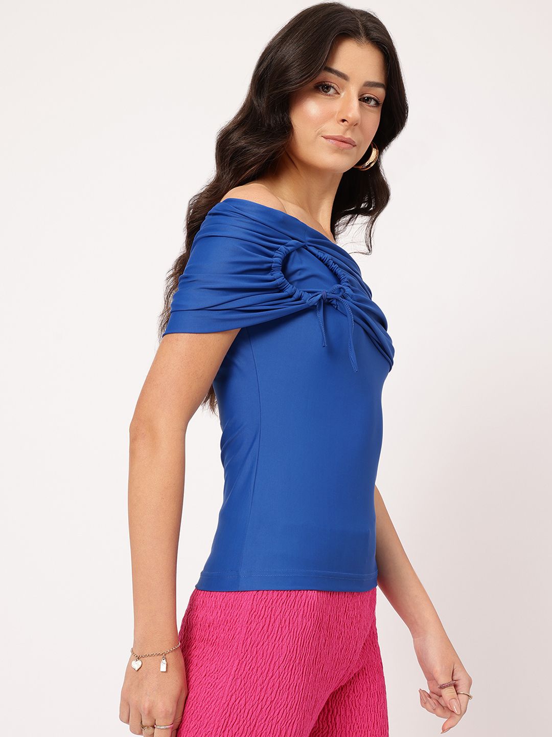 DressBerry Bardot Babe Off-Shoulder Ruched Fitted Top