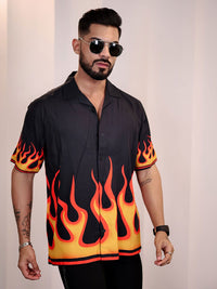 Baju Kasual Kapas Kolar Cuba Eszett Bercetak Abstrak
