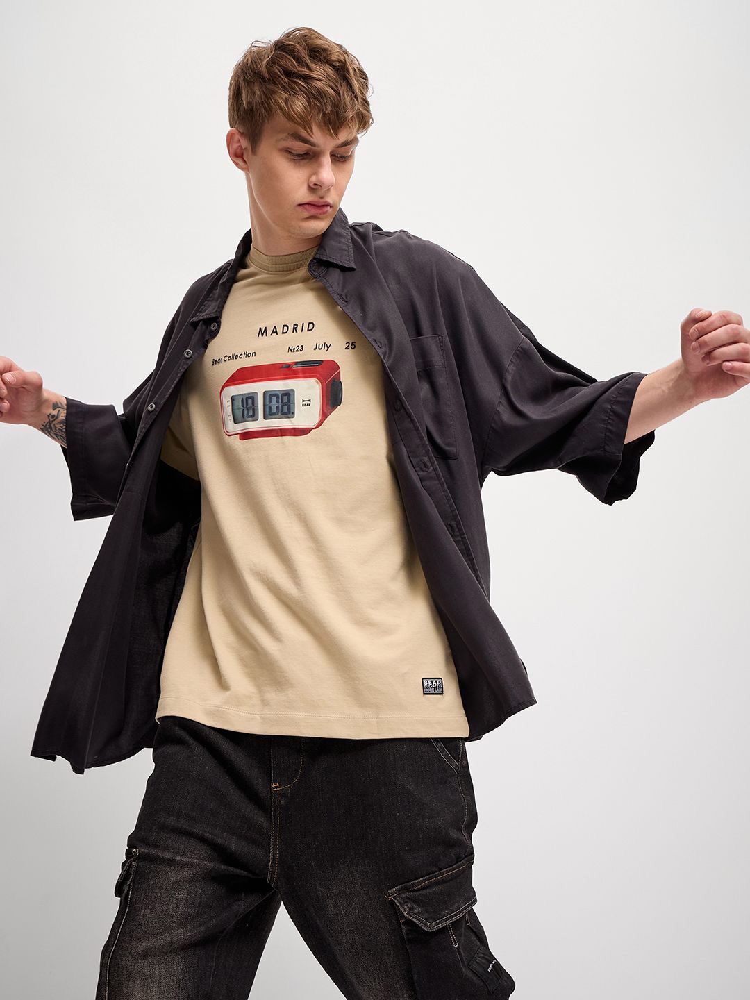 THE BEAR HOUSE Men Graphic Printed Round Neck Pure Cotton Oversized T-shirt