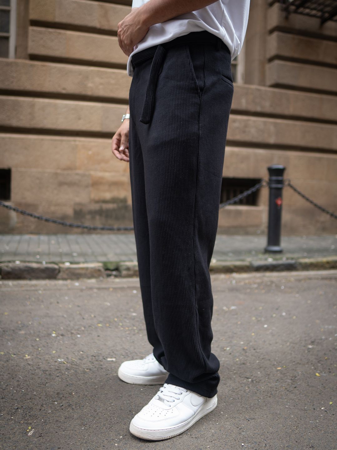 Powerlook Men Baggy Fit Corduroy Pleated Trousers