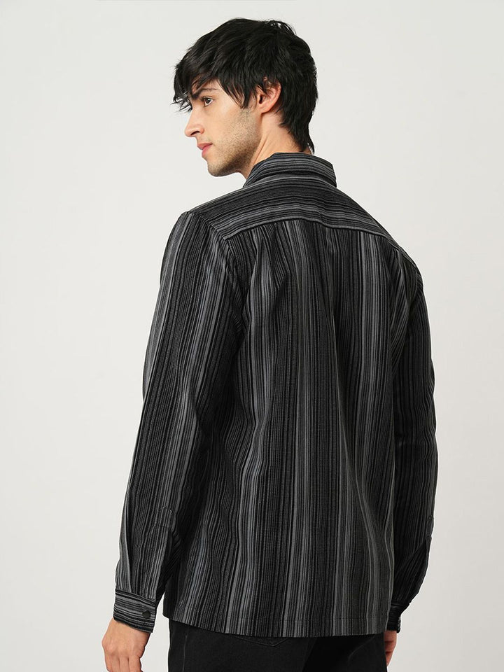 VASTRADO Men Classic Spread Collar Vertical Striped Cotton Slim Fit Casual Shirt