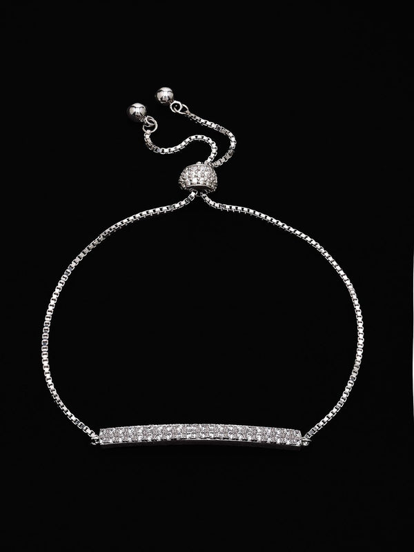 PANASH 925 Sterling Silver Rhodium-Plated Cubic Zirconia Studded Charms Bracelet