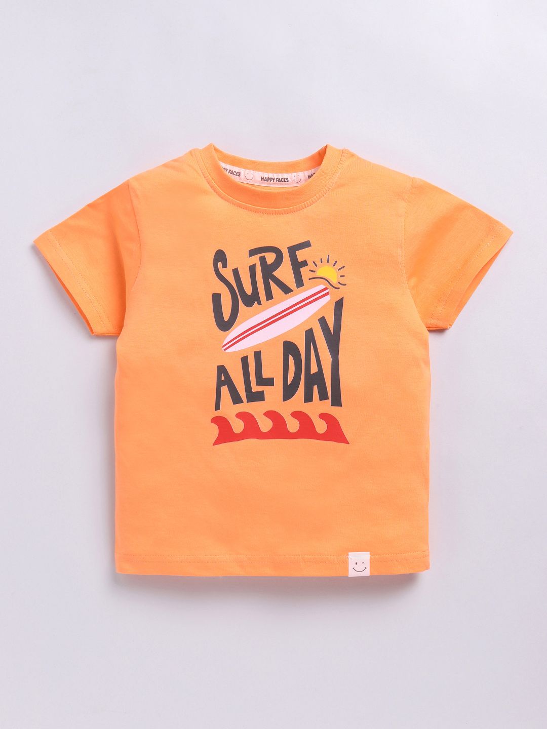 Happy Faces Kids Boys Typography Printed Pure Cotton T-Shirt