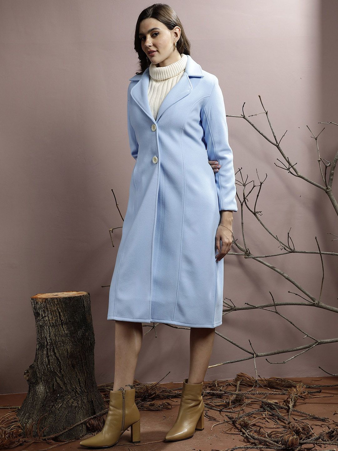 Athena Women Notched Collar Longline Over Coat