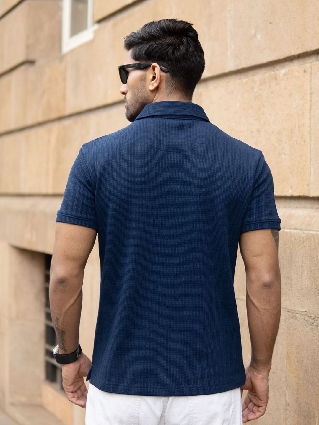 Powerlook Men Navy Structured Polo T-Shirt