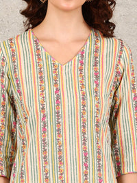 W Women Striped Flared Sleeves Mirror Work Kurta