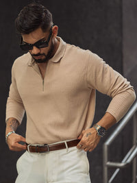 Powerlook Men Self Design Polo Collar Cotton T-shirt