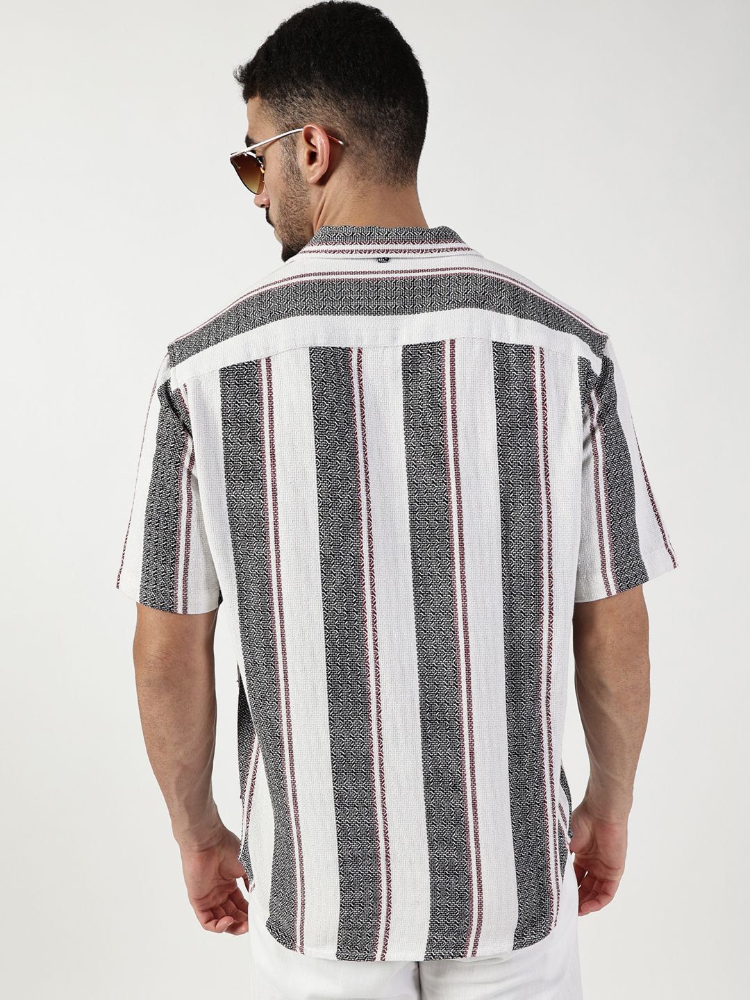 Thomas Scott Men Premium Spread Collar Vertical Striped Cotton Slim Fit Casual Shirt