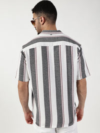 Thomas Scott Men Premium Spread Collar Vertical Striped Cotton Slim Fit Casual Shirt