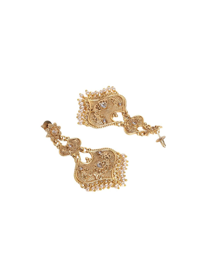 PANASH Gold Plated Kundan Contemporary Drop Earrings