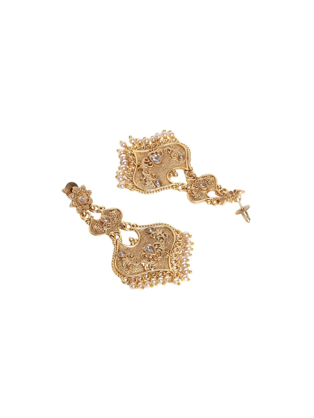 PANASH Gold Plated Kundan Contemporary Drop Earrings