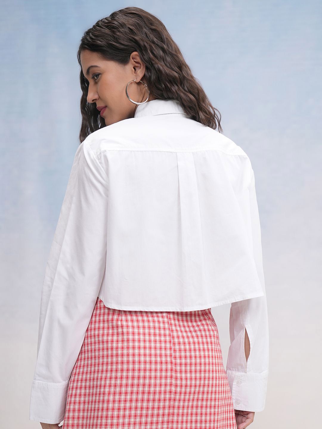 Tokyo Talkies Women Off Mock Pocket Crop Shirt