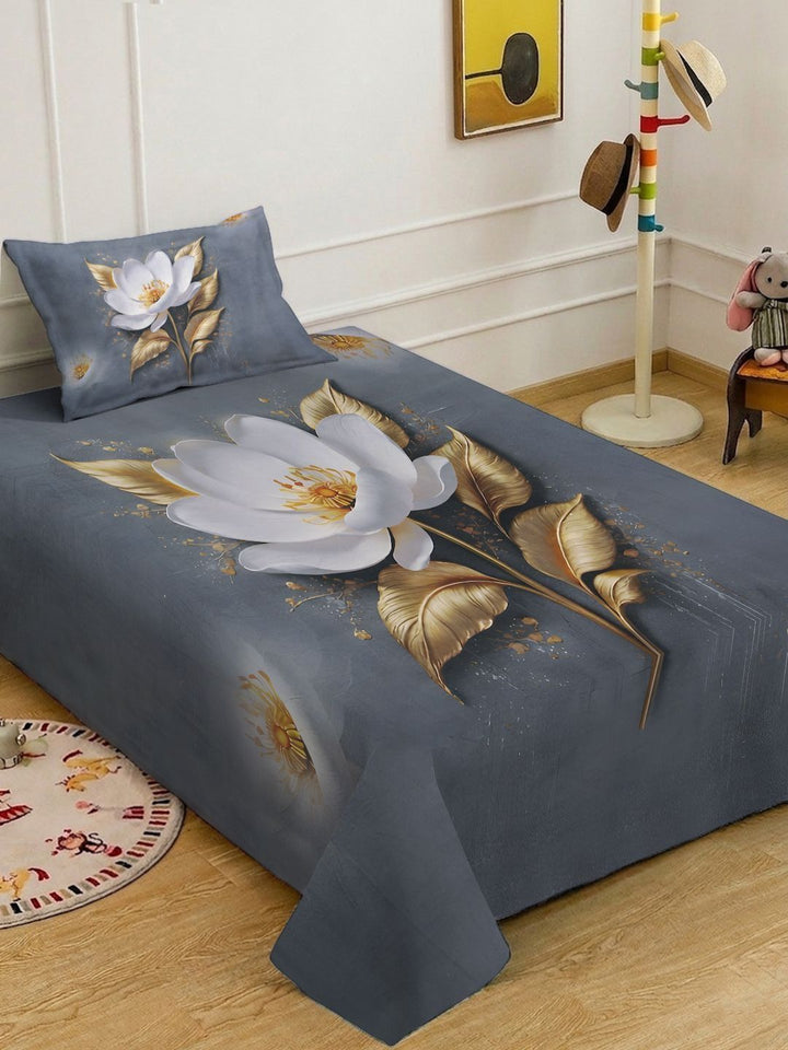KLOTTHE Grey & White Floral 400 TC Single Cadar 7D dengan 1 Sarung Bantal