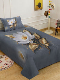 KLOTTHE Grey & White Floral 400 TC Single Cadar 7D dengan 1 Sarung Bantal