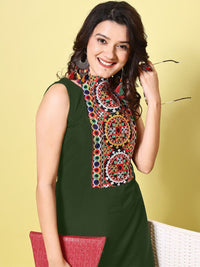 KALINI Women Cotton Blend Embroidered High Neck Straight Kurta