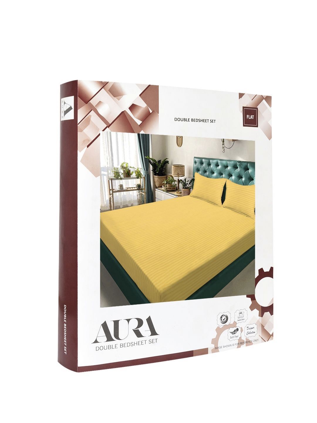 Aura Yellow Striped 300 TC Double King Bedsheet Set 2.50 m x 2.25 m