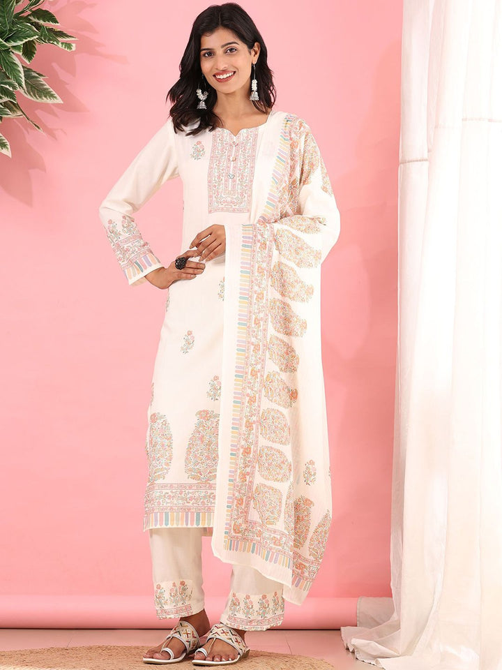 Mamicha Women Floral Printed Regular Pure Cotton Kurta with Palazzos & With Dupatta