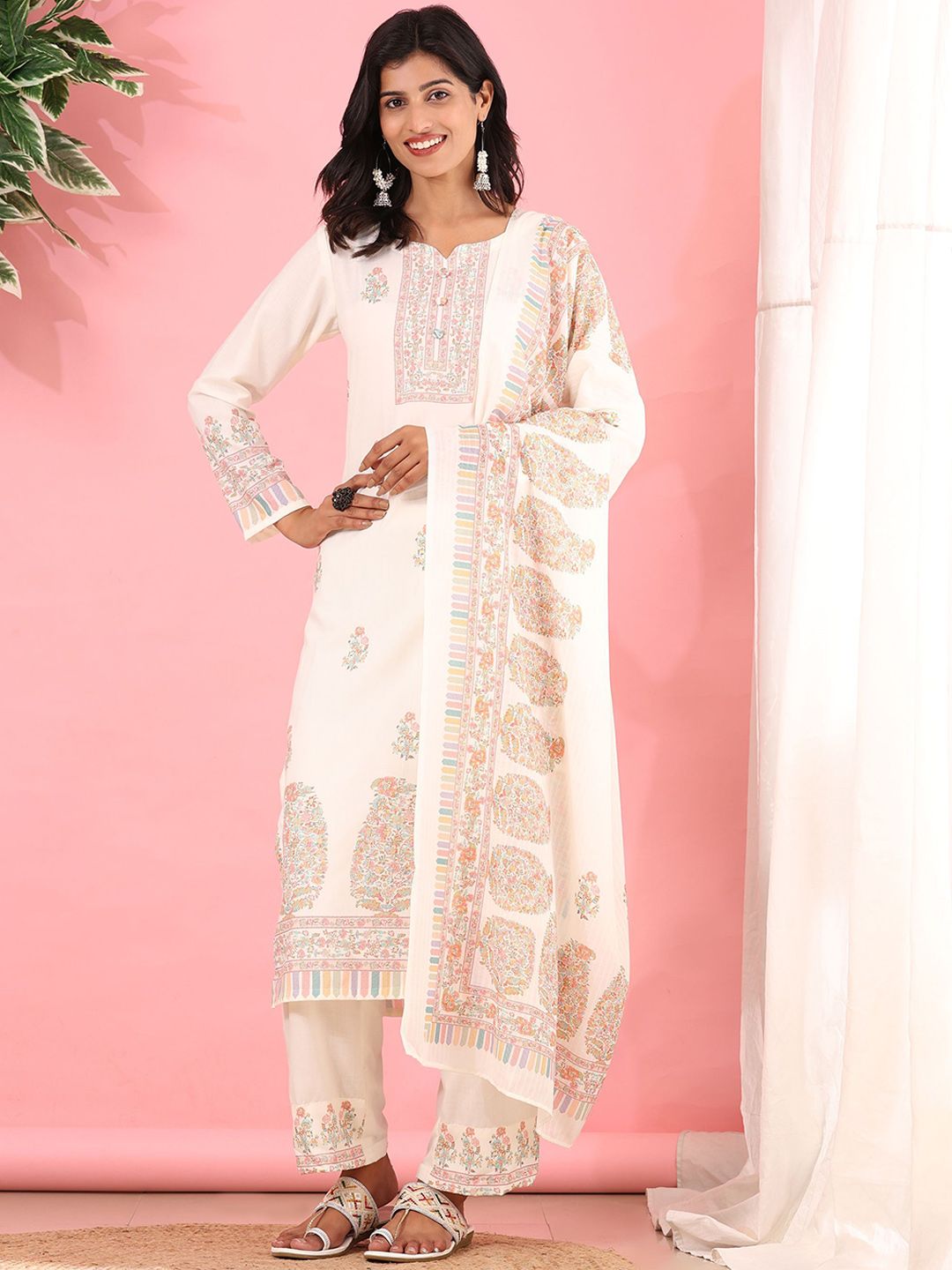 Mamicha Women Floral Printed Regular Pure Cotton Kurta with Palazzos & With Dupatta