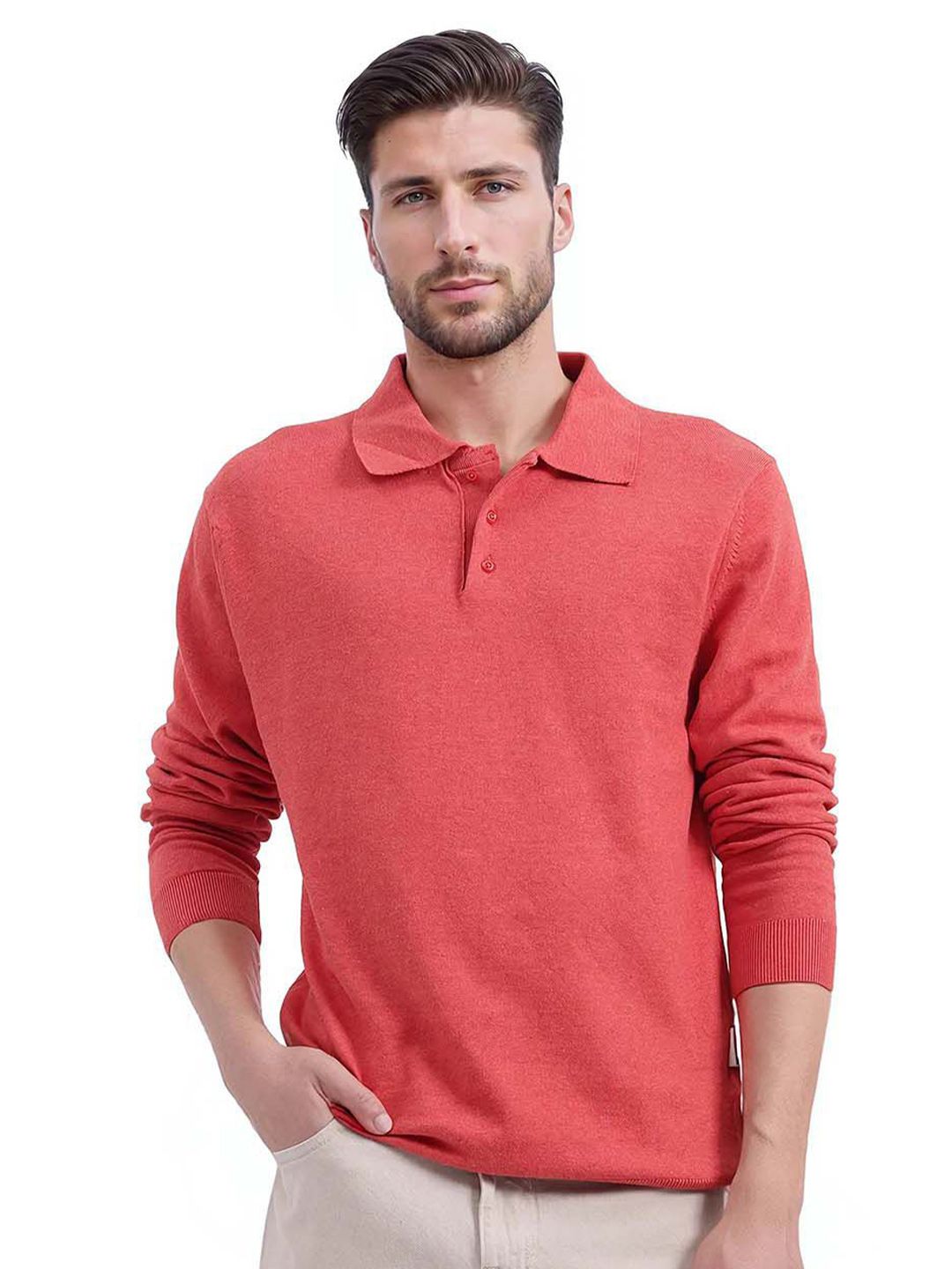 RARE RABBIT Men Pure Cotton Polo Collar T-shirt