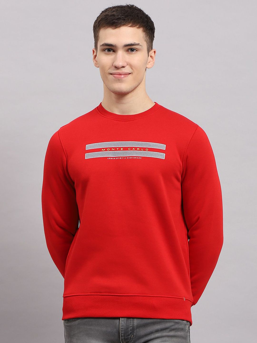 Monte Carlo Men Typography Printed Pullover Cotton Sweatshirt