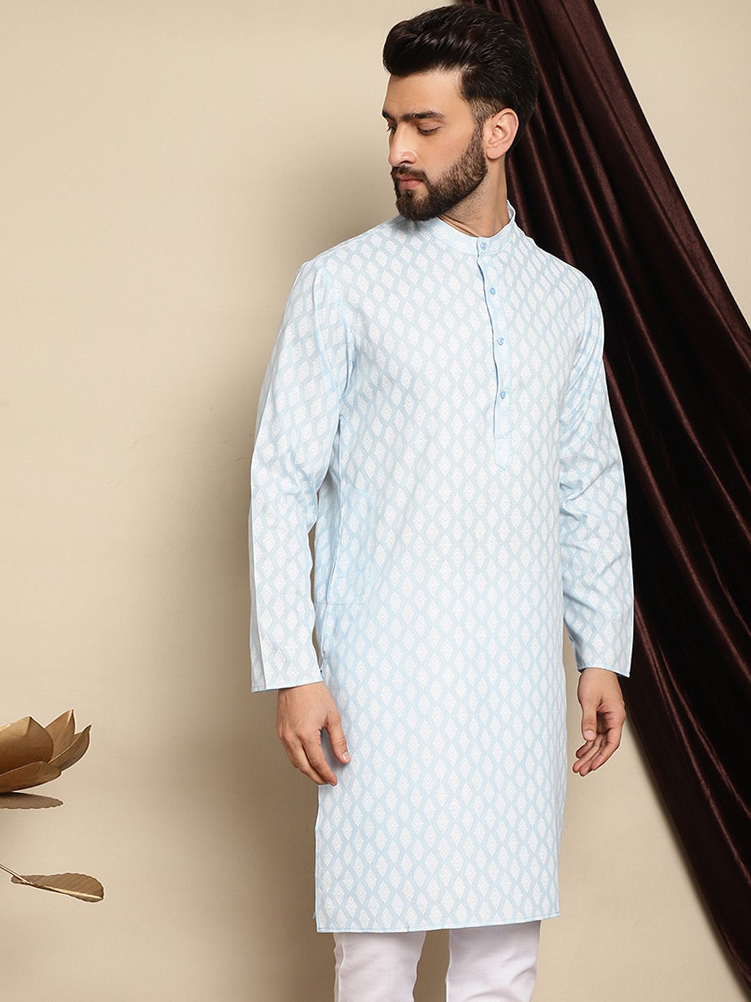 Anouk Ethnic Motifs Printed Band Collar Straigt Kurta