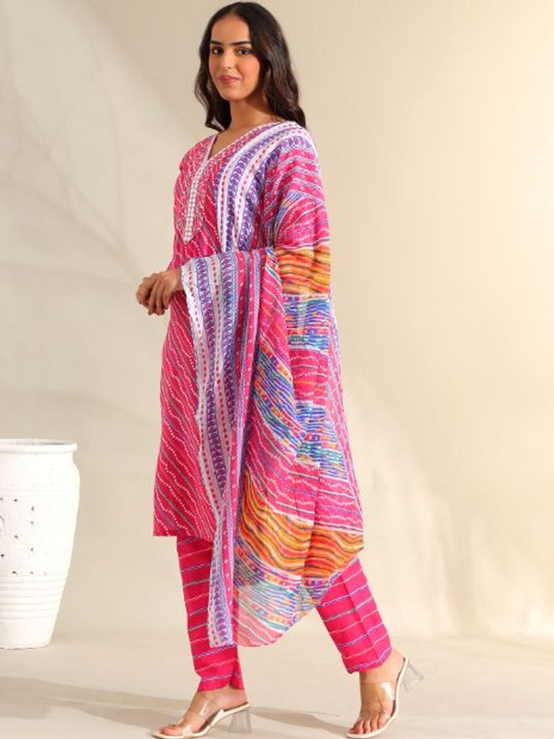 Mamicha Women Ethnic Motifs Printed Regular Mirror Work Pure Cotton Kurta with Trousers & With Dupatta