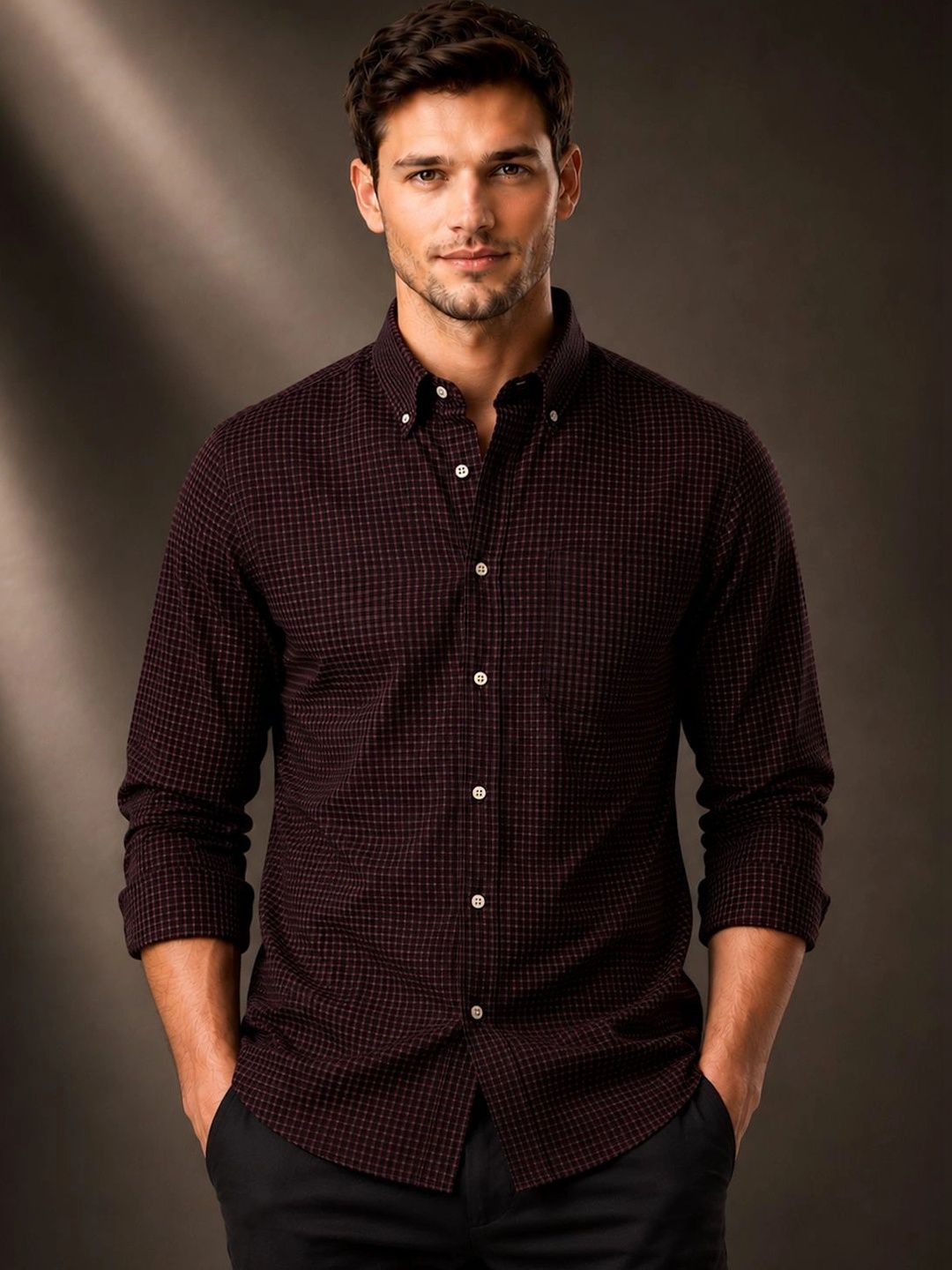 ADRO Men Standard Micro Checked Baju Separa Formal