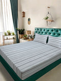 KLOTTHE Grey Stripted Printed Fitted 400 TC King Bedsheet With 2 Pillow Cover