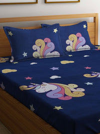 Myntra Elegant Homes Biru Watak Kartun Polycotton 300 TC Dilengkapi Cadar King Halus dengan 2 Sarung Bantal-106 x 106 inci