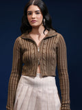 Tokyo Talkies Women Cable Knit Crop Cardigan with Zip Detail