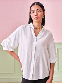 AND Women Solid Shirt Collar Top