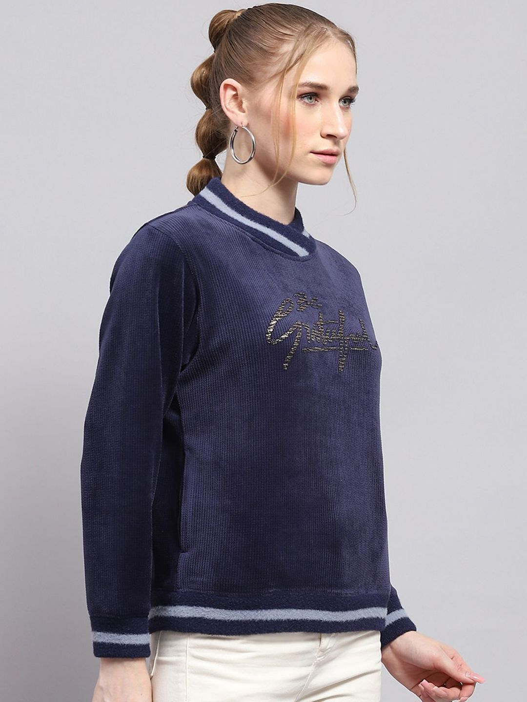 Wanita monte carlo dicetak sweatshirt pullover leher tinggi