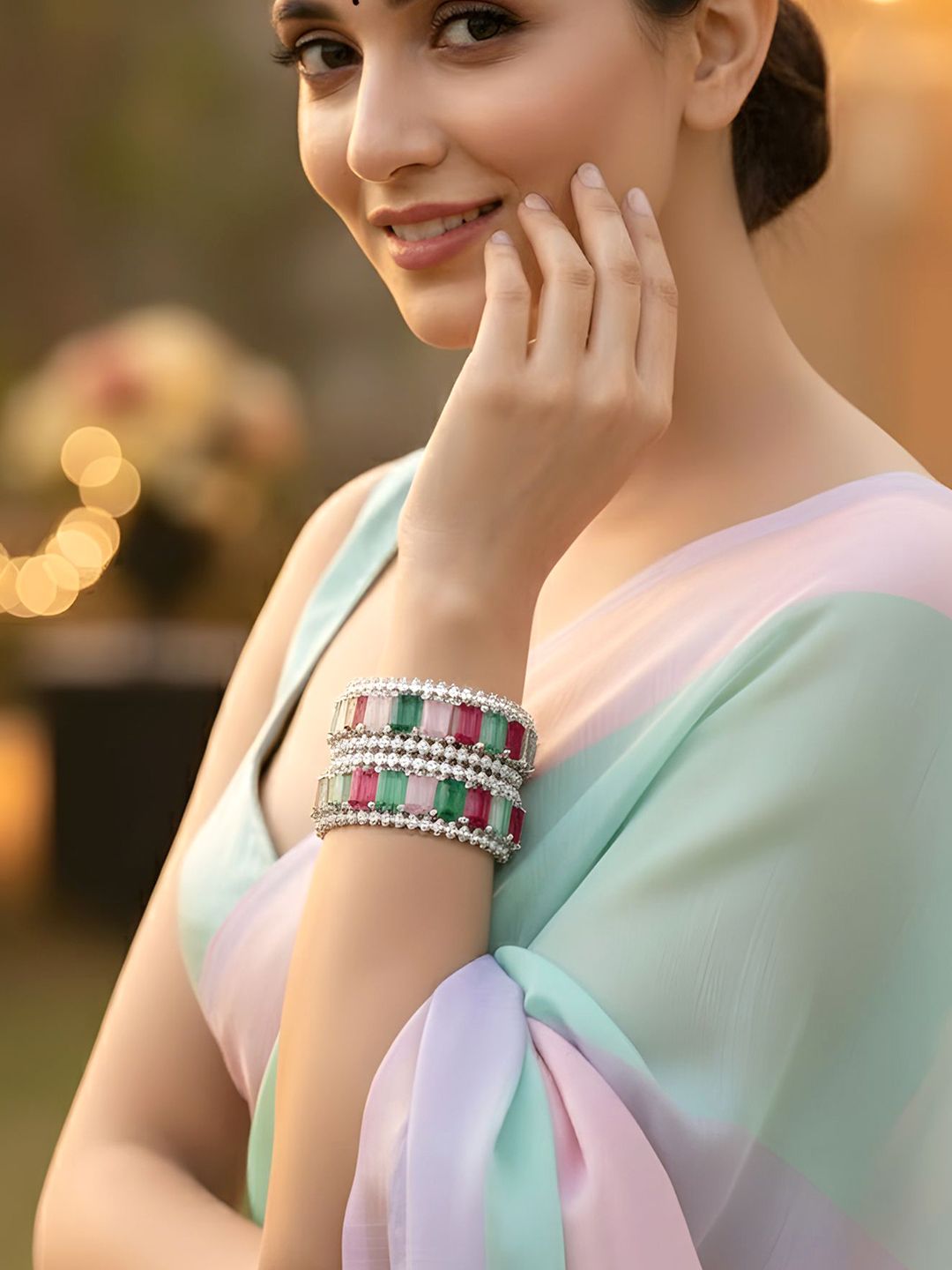 KARATCART Set Of 2 Silver-Plated AD-Studded Bangles