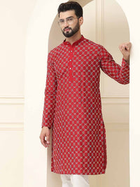 SOJANYA Geometric Embroidered Band Collar Thread Work Straight Kurta