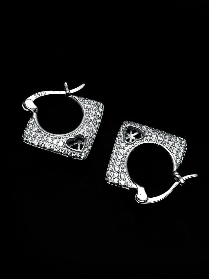 PANASH 925 Sterling Silver Bersalut Rhodium CZ-Stadded Anting-anting Gelung Cinta