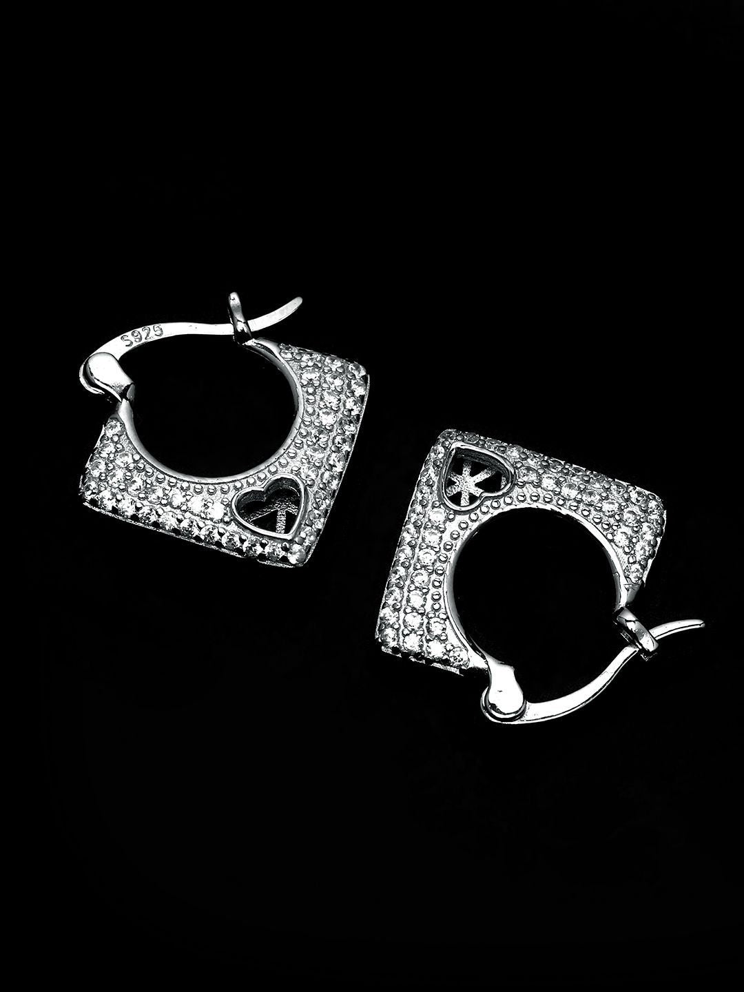 PANASH 925 Sterling Silver Bersalut Rhodium CZ-Stadded Anting-anting Gelung Cinta